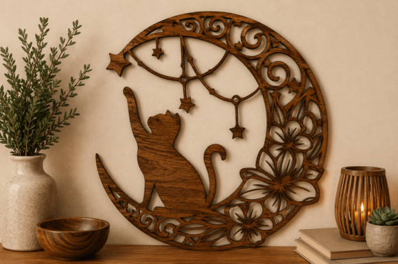 Download Moon Cat Wall Art SVG Laser Cut File - Art Collection