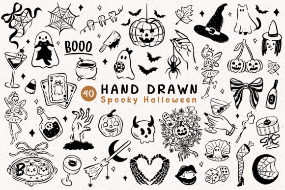 Download Hand Drawn Spooky Halloween Clipart Set - Art Collection