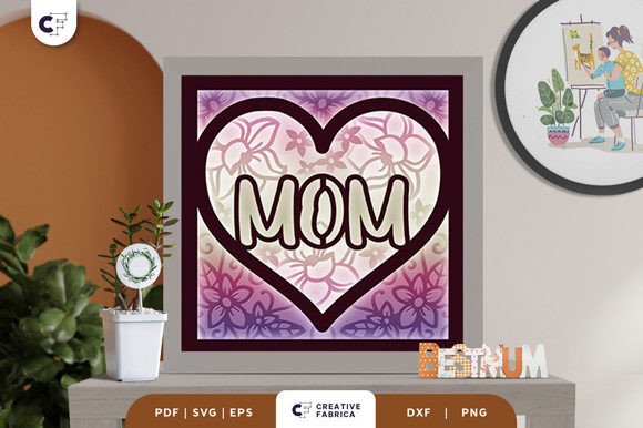 Download Floral MOM Heart Shape 3D Shadow Box SVG - Art Collection