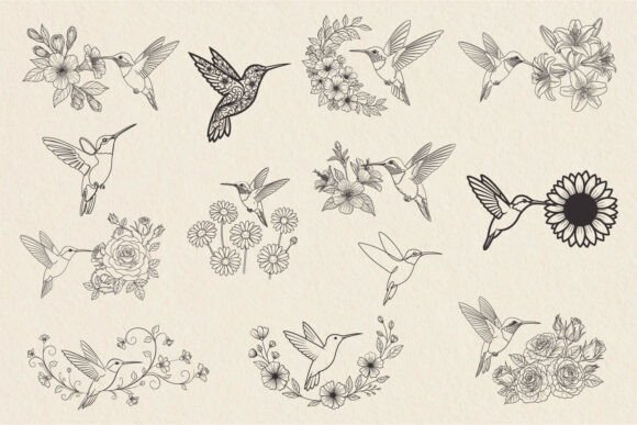 Download Hummingbird Flowers Line Art SVG Bundle - Art Collection