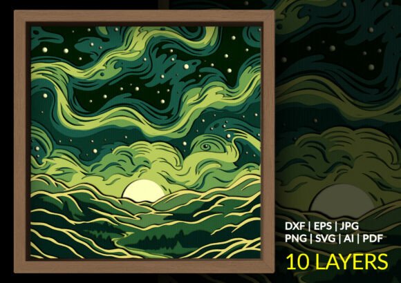 Download Green Starry Night Nature Shadow Box Art - Art Collection