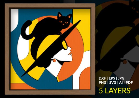 Download Chic Cat Lady Shadow Box, Cat Paper Art - Art Collection