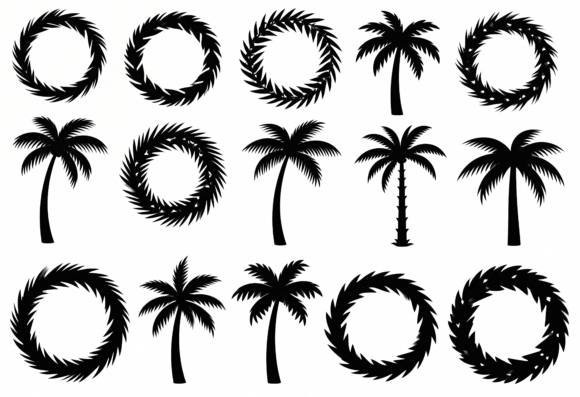 Download Palm Tree &amp; Leaf Wreath Clipart SVG - Art Collection