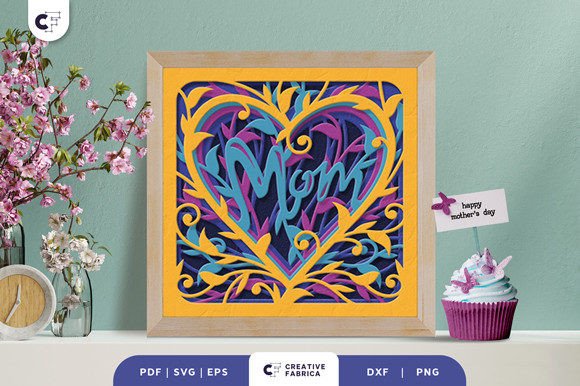 Download Floral Heart Shape Mom 3D Shadow Box SVG - Art Collection