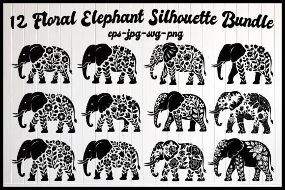 Download 12 Floral Elephant Silhouette Bundle - Silhouette Collection