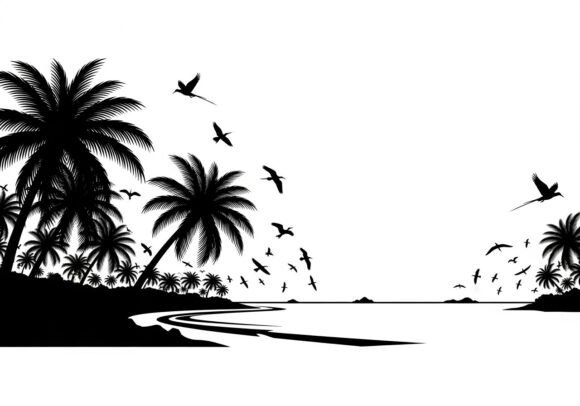 Download Silhouette of Palm Trees, Beach - Silhouette Collection