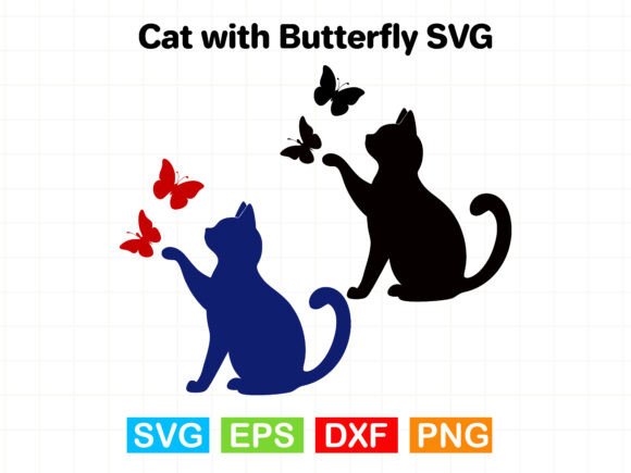 Download Cat with Butterfly SVG Silhouette - Silhouette Collection