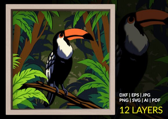 Download Toucan Jungle Shadow Box, Bird Paper Art - Art Collection