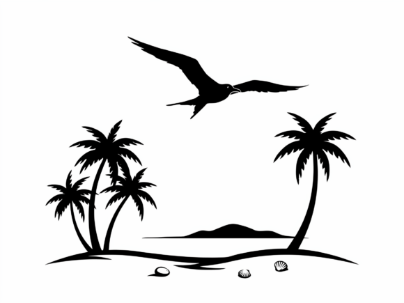 Download Silhouette Tropical Scene Palm Seagull - Silhouette Collection