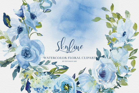 Download Watercolor Blue Flowers Clipart Set - Art Collection