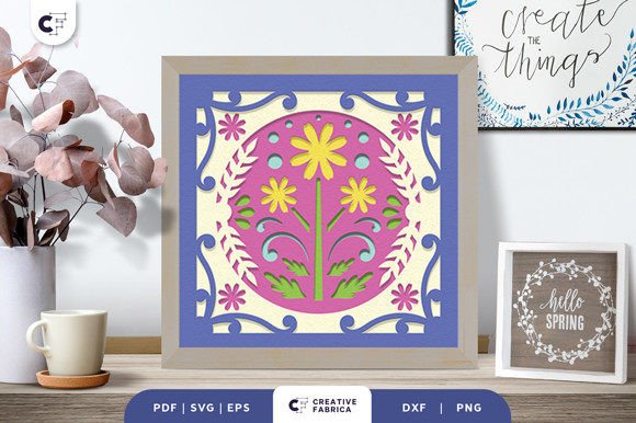 Download Folk Art Floral Spring 3D Shadow Box SVG - Art Collection