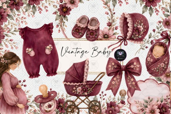 Download Burgundy Baby Vintage Clipart - Art Collection