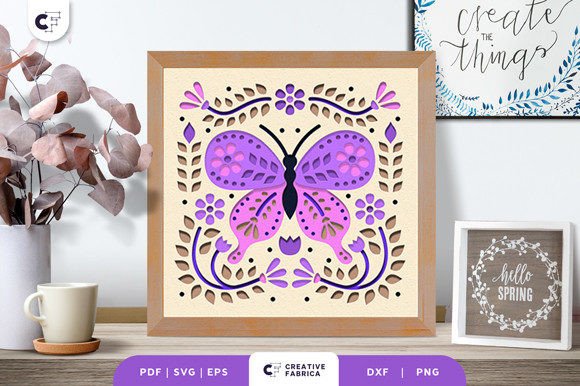Download Folk Art Butterfly 3D Shadow Box SVG - Art Collection
