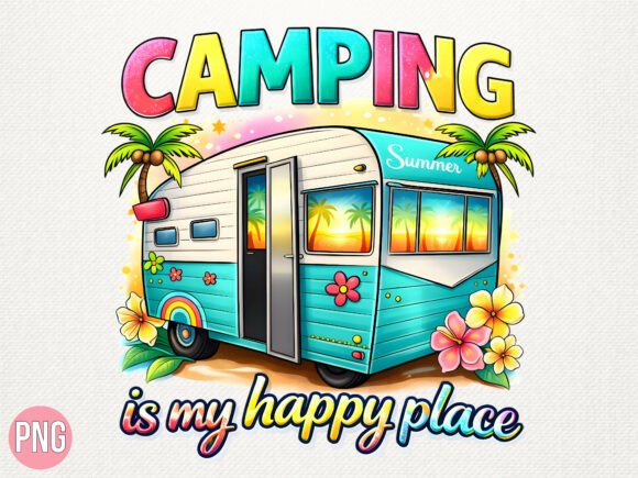 Download Camping Happy Place Retro Camper PNG - Place Collection