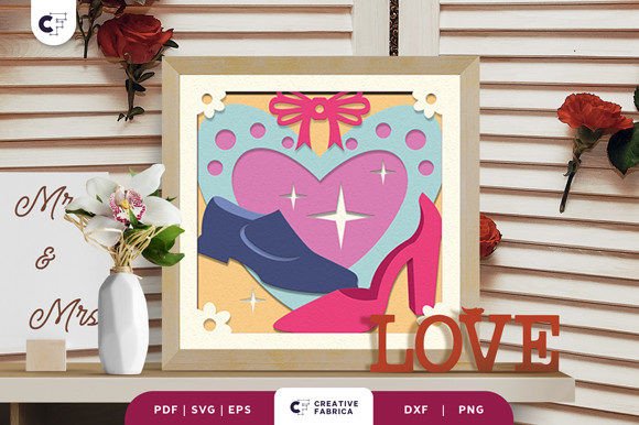 Download Heart Wedding Shoes 3D Light Box Paper Cut - Art Collection