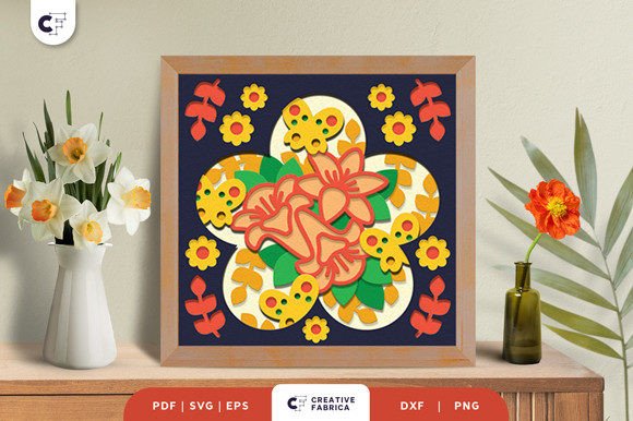 Download Flower and Butterflies Silhouette 3D SVG - Silhouette Collection