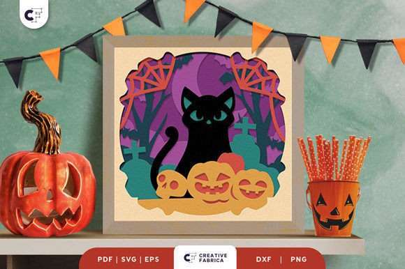 Download Halloween Black Cat Shadow Box SVG - Halloween black cat shadow box Collection