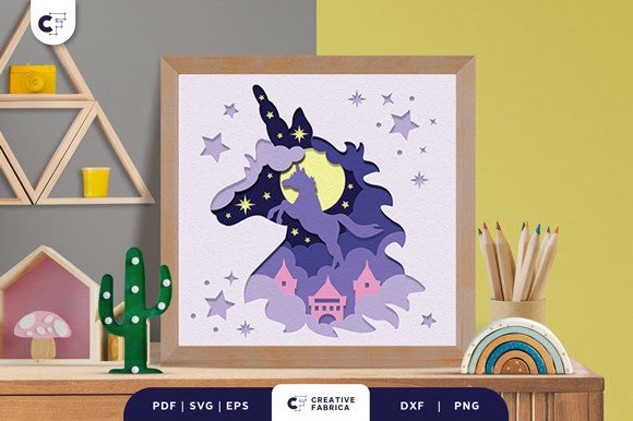 Download Unicorn Head Silhouette 3D Shadow Box - Silhouette Collection